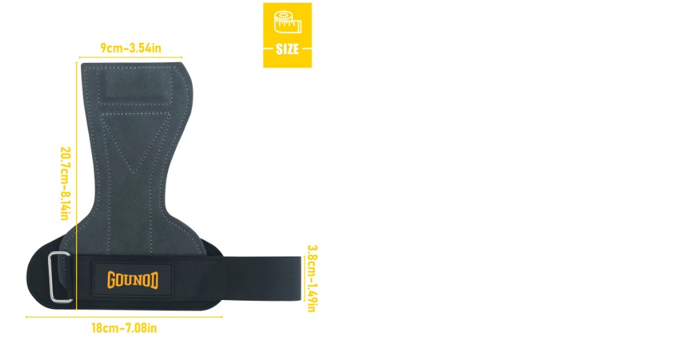 TitanGrip Pro size chart: 20.7cm height, 18cm width, 9cm palm, 3.8cm strap
