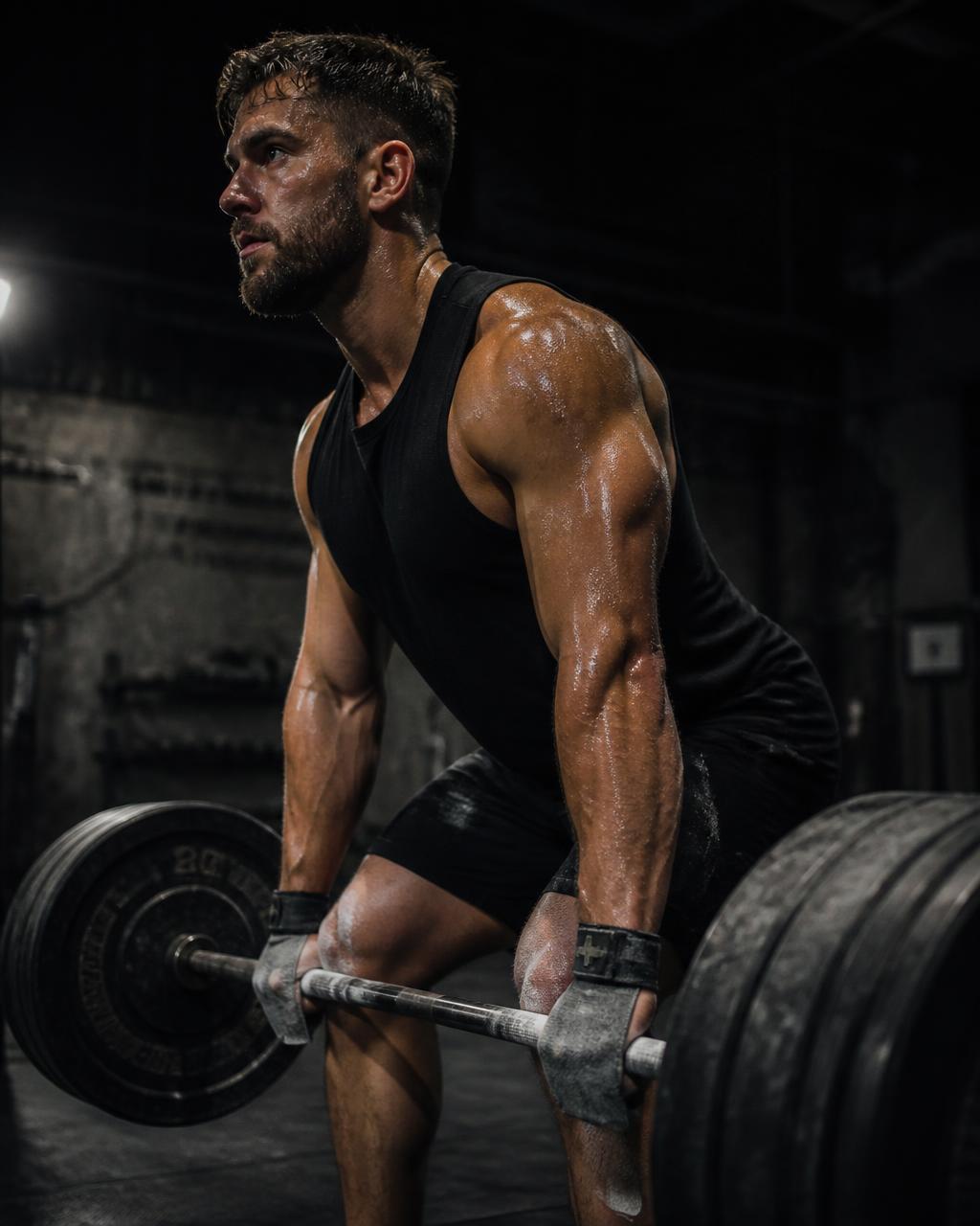 Athlete deadlifting while wearing TitanGrip Pro lifting grips